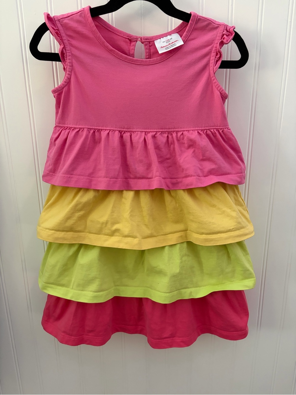 Hanna Andersson Tiered Ruffle Dress in Pink, Yellow & Lime